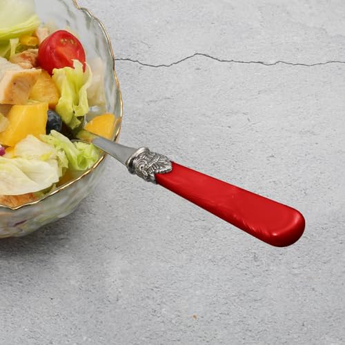 2 piece Salad Servers Stainless Steel Salad Serving Set Salad Fork and Spoon (Red)