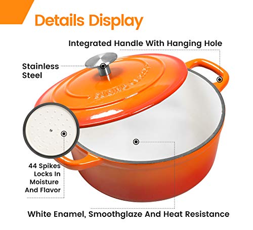 Enameled Cast Iron Dutch Oven (Orange / 5.5QT)