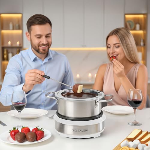 8 Cup Electric Fondue Pot Set for Cheese & Chocolate (White / 8 Cup)
