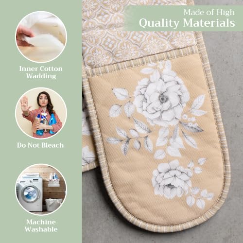 Double Oven Mitts 100% Cotton Double Oven Glove (040 - Pretty Autumn / 7" x 35" (Double Oven Mitt))