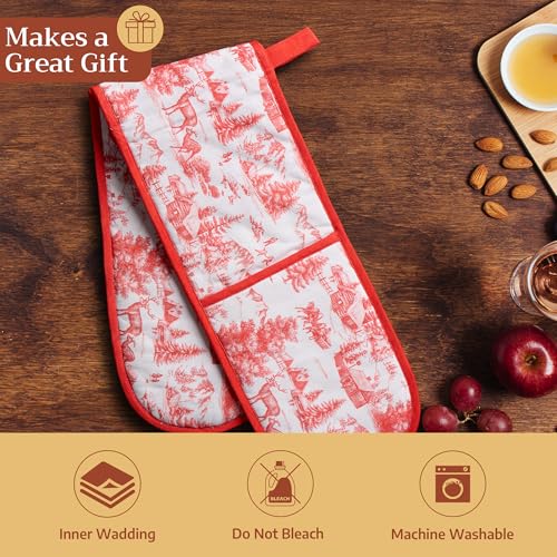 Double Oven Mitts 100% Cotton Double Oven Glove (120 - Winter Jouy / 7" x 35" (Double Oven Mitt))