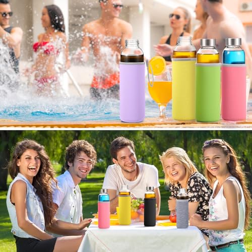 12 Pcs 18 oz Glass Water Bottles Glass Juice Bottles with Protection Sleeves
