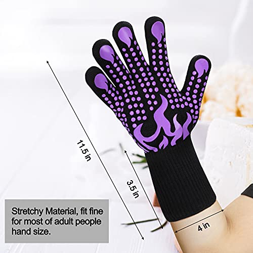 BBQ Gloves 1472 Degree F Heat Resistant Grilling Gloves Silicone Non (short / Purple)