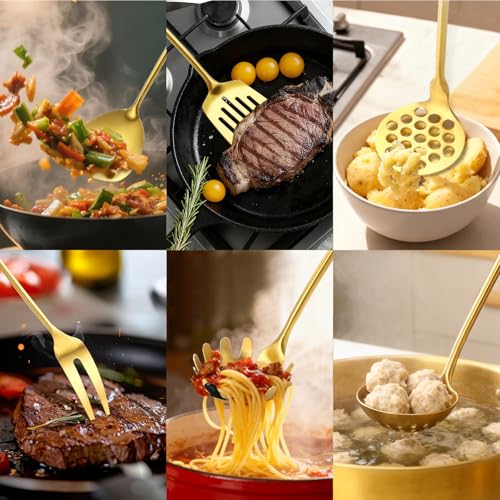 18 10 Stainless Steel Kitchen Utensils Set (Small / GOLD-10 Pieces)