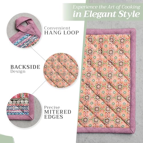 100% Cotton Oven Mitt & Pot Holder Set (075 - Ispahan / 7.5" x 13" & 8" x 8" (Oven Mitt & Pot Holder))