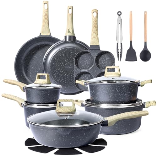 Ceramic Pots and Pans Set Non Stick (Dark Gray / 22 Pieces)