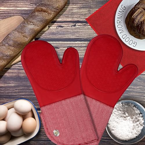 Professional Microwave Silicone Oven Mitts one Pair (Oven mitts / Red Oven Mitts)