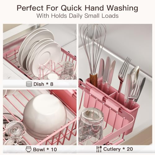 Pink Expandable Dish Drying Rack Over The Sink with Anti Slip Grip (Pink / For 13-30" W Sink)