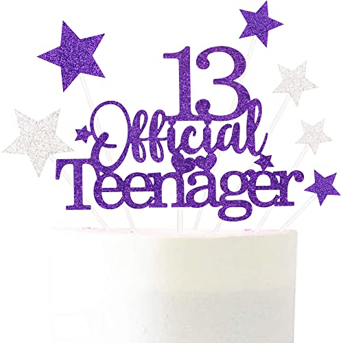Purple Silver 13th Birthday Cake Topper with Glittery Stars (7 Count)