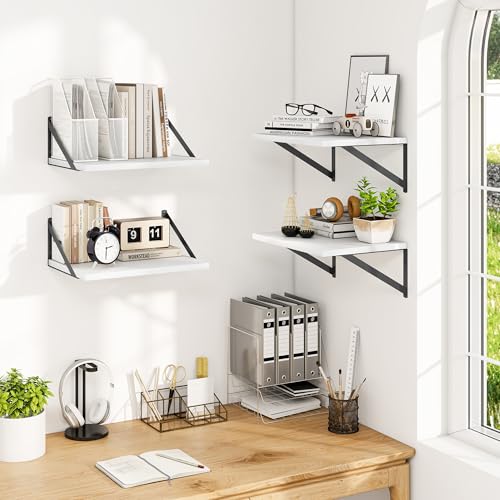 16W x 12D Deep Floating Shelves Set of 4 White (White With Black Metal Bracket / 16Wx12Dx5.8H)