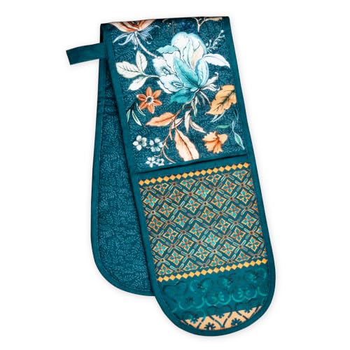 Double Oven Mitts 100% Cotton Double Oven Glove (048 - Luxury Loft - Dark Teal / 7" x 35" (Double Oven Mitt))