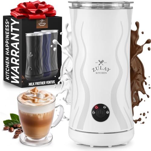 Zulay 4-in-1 Milk Frother and Steamer - Automatic Hot and Cold Foam Maker with Auto Shut Off & Temperature Control for Coffee, Latte, Cappuccino, Hot Chocolate - White (Clear White / Frother Steamer)
