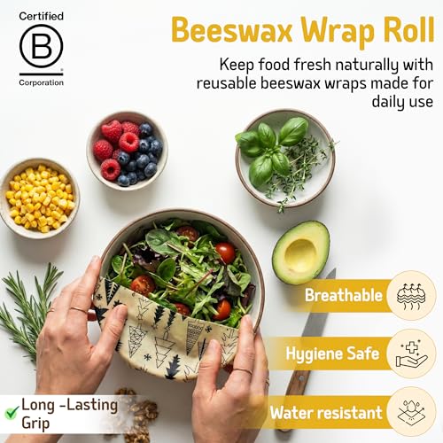 SuperBee Beeswax Wrap Roll XL 35x13" Reusable Food Wrap Holiday Print