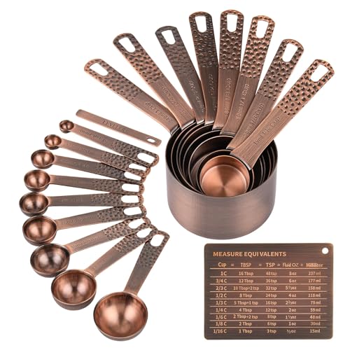 Copper Measuring Cups and Spoons Set 19 for Kitchen and Baking (21 Count)