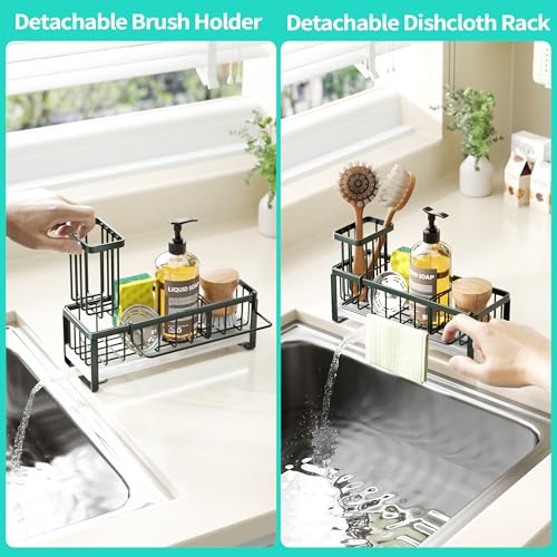 Sponge Holder for Kitchen Sink (Green / with Dishcloth Holder)