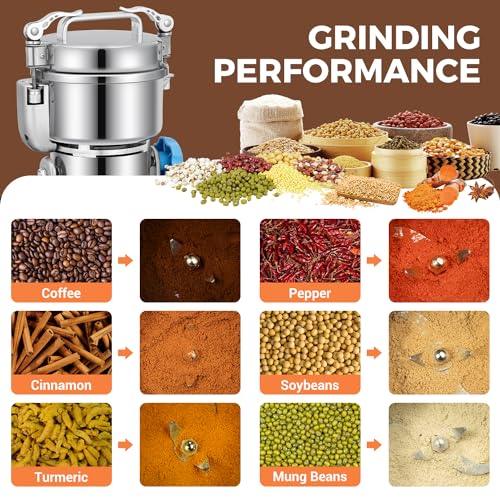 Grain Mill 500g Commercial Spice Grinders Electric 1500W Stainless Steel Pulverizer Dry Grinder for Grinding Wheat (500G)