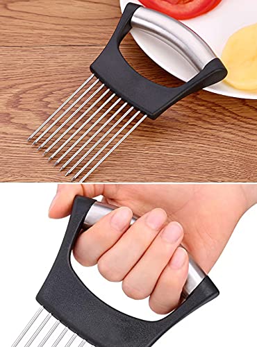 Onion Cut Tomato Slicer Lemon Handy Kitchen Slicing Tool With 10 Even Prongs For Onion Lemon Potato Tomato Slices And Can Be Used To Assist In Cutting Fish (Black)
