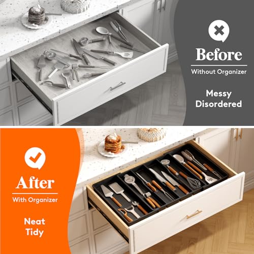 Utensil Organizer for Kitchen Drawers (Black / XXL(18-30''W x 18.5''D))