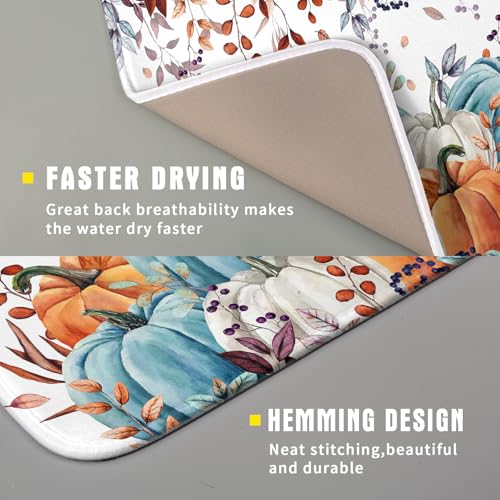 Fall Orange Pumpkin Dish Drying Mat Eucalyptus Leaves Drainer Rack Pad 16"x18" Microfiber Quick Dry Dish Sink Mat for Kitchen Counter Decor (Orange Pumpkin / 16x18 inch)
