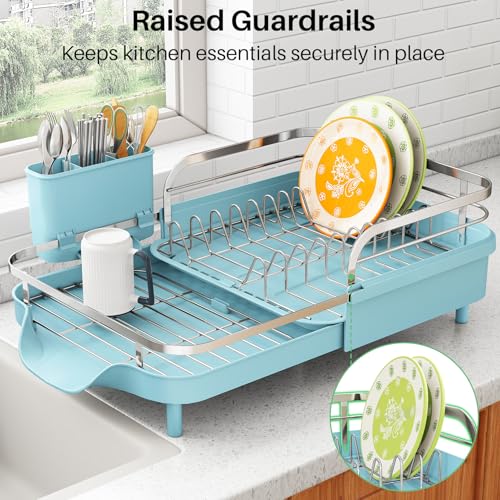 Expandable Dish Drying Rack for Small Kitchen Counter (Blue)