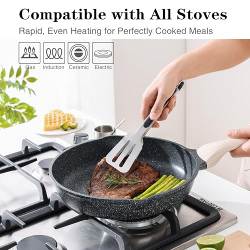 Nonstick Frying Pan Skillet Set with Lid (Classic Granite / 8+9.5+11 Inch w/ Lid)