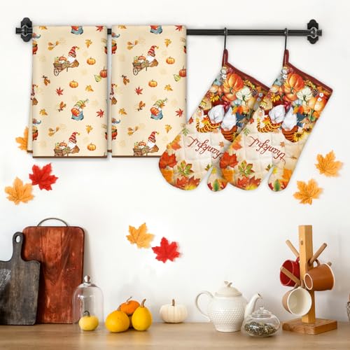 Thanksgiving Gnome Kitchen Towels and Oven Mitts Set (Thanksgiving)