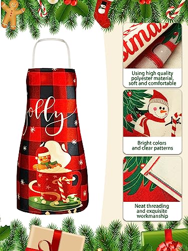 4 Pcs 21.7" x 26.8" Christmas Aprons Adjustable Kitchen Aprons Xmas Plaid Merry Christmas Bib for Adults (4 Count)