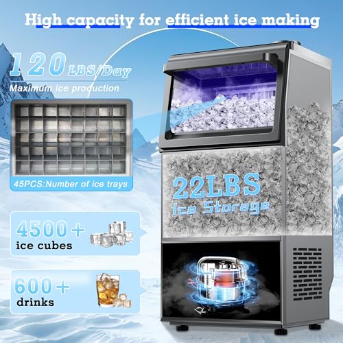 Stainless Steel Commercial Ice Maker 120LB