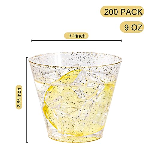 200 Pcs Gold Plastic Cups (Gold Glitter)