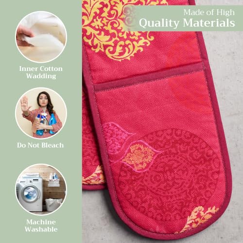 Double Oven Mitts 100% Cotton Double Oven Glove (045 - Versailles / 7" x 35" (Double Oven Mitt))