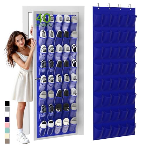 Over the Door Shoe Organizer with 40 Large Breathable Mesh Pockets (Navy Blue / 40 Pockets)