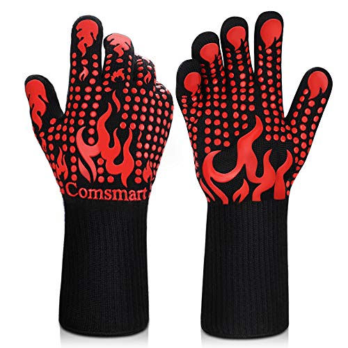 BBQ Gloves 1472 Degree F Heat Resistant Grilling Gloves Silicone Non (long / Red)