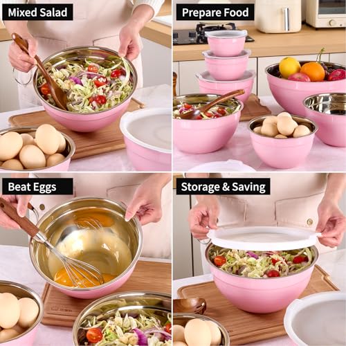 Pink Mixing Bowls with Lids Set of 7 (Pink / 7 Sizes)