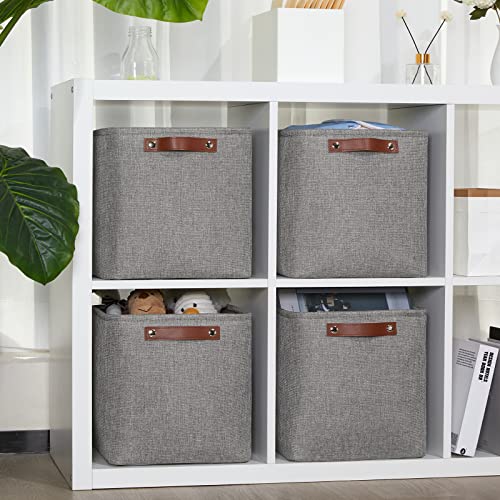 11 inch Cube Stroage Bins 4 Pack Small Grey Square Storage Baskets Cube Organizer (Grey / S-11"x11"x11")