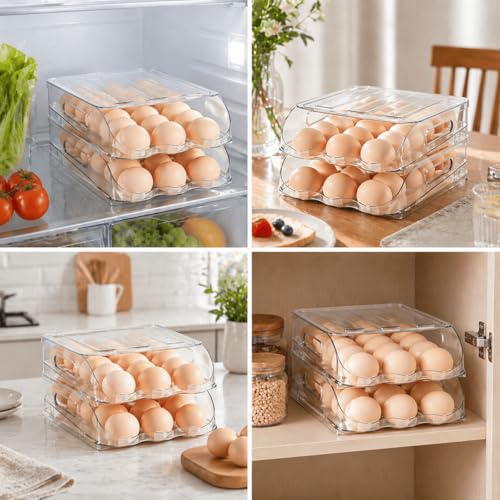 54 Egg Holder for Fridge with Silicone Bumpers