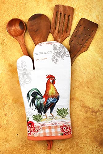 Oven Mitts Set of 1 Quilted Liner with Hanging Loop Non Slip (7x13 inches / Farm Rooster)