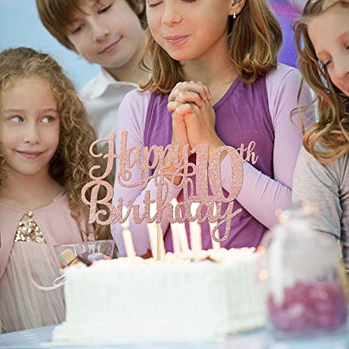 1 PCS Happy 10th Birthday Cake Topper Glitter Cheers to 10 Years Birthday Cake Pick 10 Fabulous Double Digits Cake Decoration for Happy 10th Birthday Theme Party Decorations Supplies Rose Gold (Rose Gold / 10th)