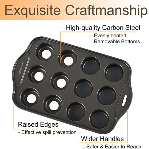 2 Pack Mini Muffin Pan with Removable Bottom (Grey-2 Pack mini cheesecake pan)