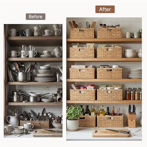 Wicker Baskets for Storage (Natural (Water Hyacinth) / 16½"L x 13"W x 7½"H)