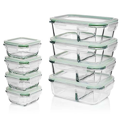 Glass Prep Containers (8 Pack Divided Set)