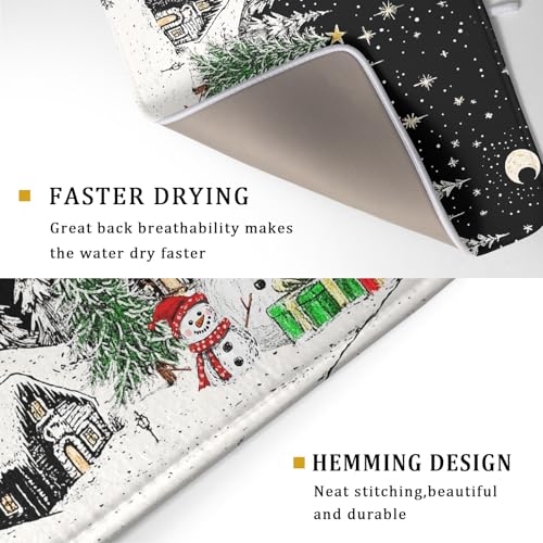 Winter Snowman Dish Drying Mat 24 X 18 in Black Microfiber Dish Pad Absorbent Holiday Kitchen Accessories (Winter Snowman Black / 24" x 18")