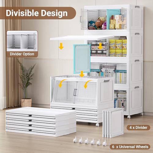 150Gal XL Stackable Storage Bins Foldable Box Cabinet for Home (White / 200QT-3Pack)