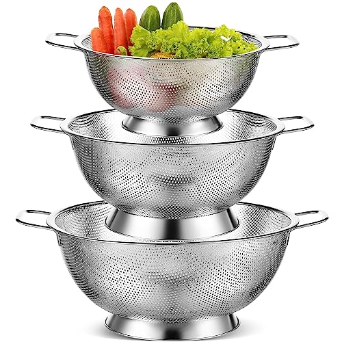 3 Pcs Stainless Steel Colander Set Metal Mesh Strainers