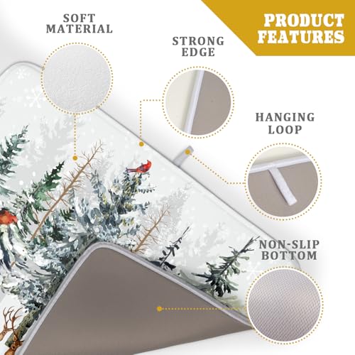 Pine Tree Dish Drying Mat for Kitchen Counter 18x24 Inch Forest Deer Absorbent Dishes Drainer Mats Reversible Microfiber Quick Dry Rack Pad (Pine Tree Deer / 18" x 24")