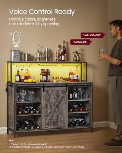 Coffee Bar Buffet Cabinet with LED Light and Power Outlet (With Power Outlet and Light / 14.2"D x 47.2"W x 44.9"H / Maple Gray)