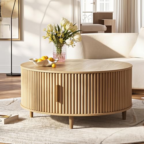 31.5" Round Coffee Table with Storage (Round_oak / 31.5" Round)