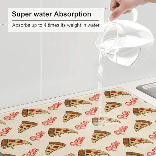 Cute Pizza Food Microfiber Dish Drying Mat for Kitchen Counter 18"x24" Funny Dishes Pad Dish Drainer Rack Mats Washable Absorbent Fast Dry (Cute Pizza / 18 x 24 inch)