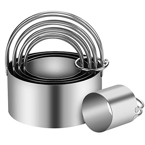 5 Pieces Cookie Cutters Round Cutters Stainless Steel Biscuit Cutter with Handle in Graduated Sizes Round Shape Molds (5 Sizes With Handle)