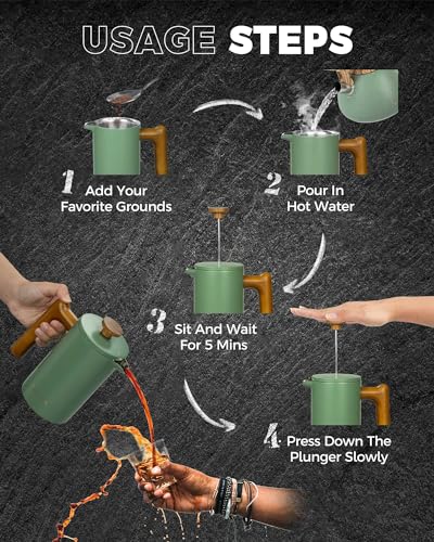 POLIVIAR French Press Coffee Maker (Green / 21 oz)