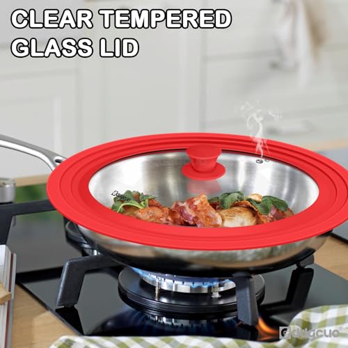 13-14-15 in Universal Pan Lid, Extra Large Silicone Pot Lid for Pots, Pans & Skillets, Replacement Frying Pan Lid with Heat Resistant Silicone Knob, Dishwasher Safe, Red (Red / 13''-14''-15'')
